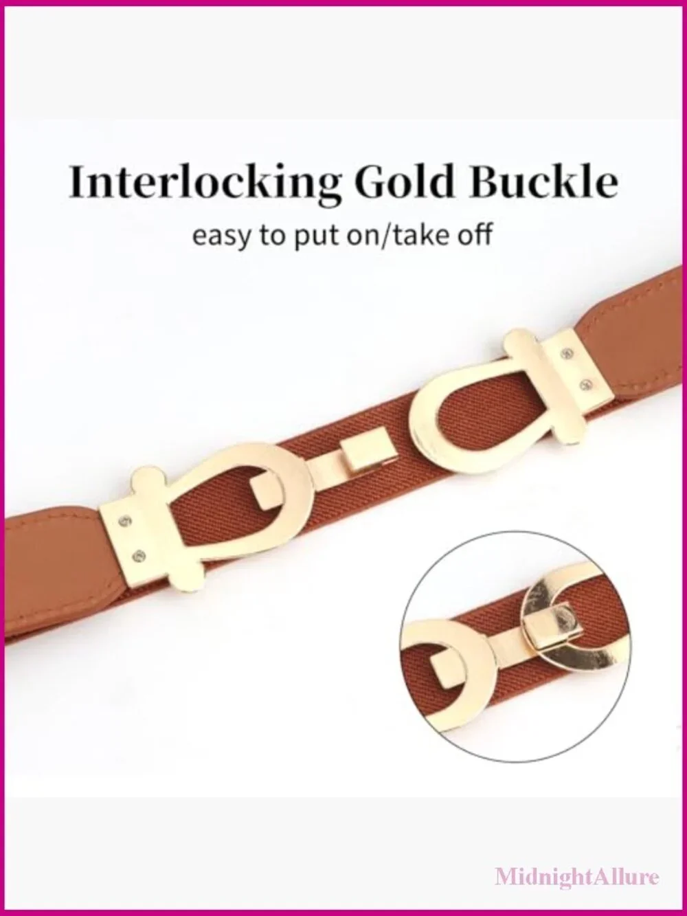 Stretchy Thin Waist Belt, Retro Elastic Skinny Belt with Gold Buckle, 2 Pack